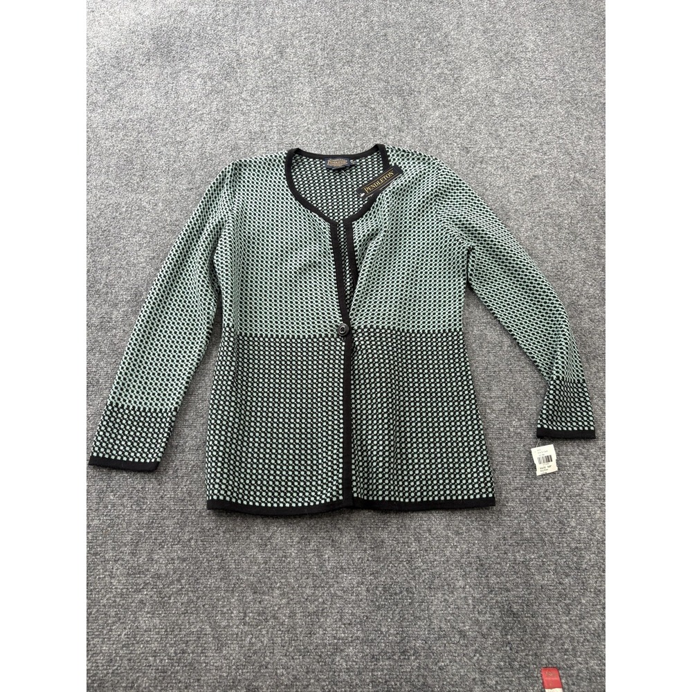 Pendleton Sweater Cardigan Womens Petite M Blue Geometric Button Open Front